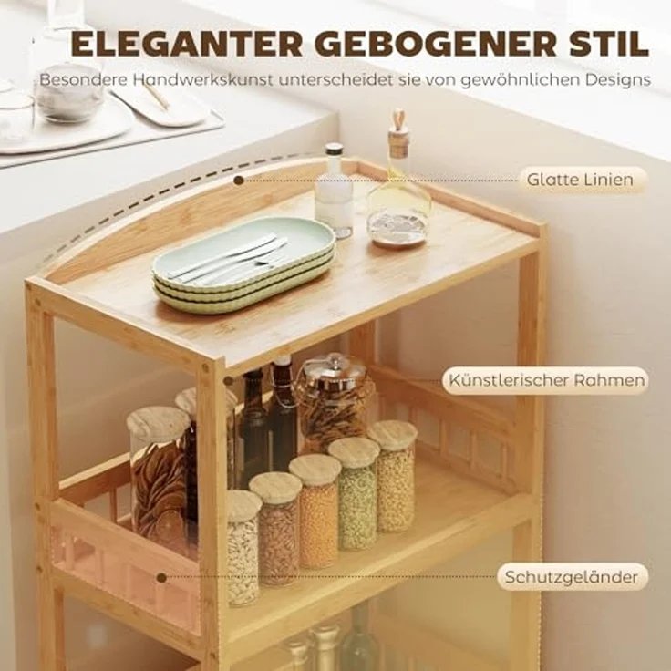 HOMCOM Küchenwagen Küchenrollwagen Allzweckwagen mit 3 Ebenen Stauraum, (Servierwagen, 1 St, Rollwagen), für Küche Bad Büro Wohnzimmer Naturholz – Bild 6