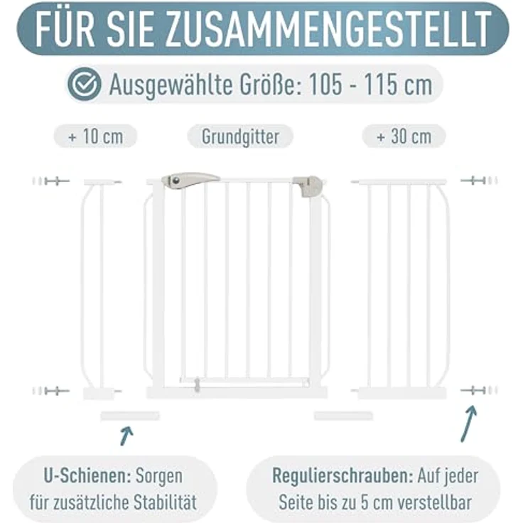 ib style® Berrin ! PREISSIEGER ! Treppengitter 58-175 cm | Ohne Bohren |Auto-Close| 90° Stop | Einhand Bedienung | 103-111 cm – Bild 9