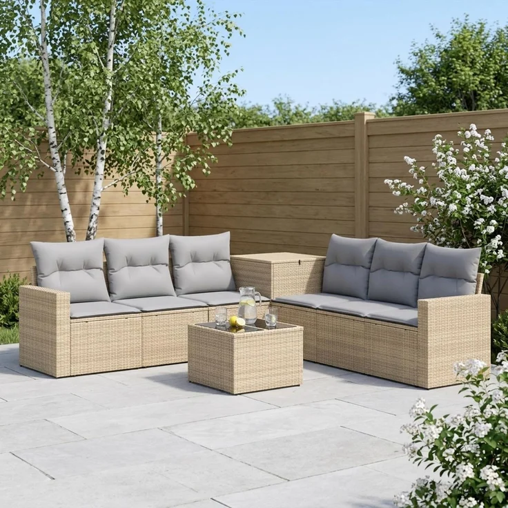 vidaXL Sofa Set 8 stk. Beige und Hellgrau Polyrattan und Stahl 3448339 – Bild 1