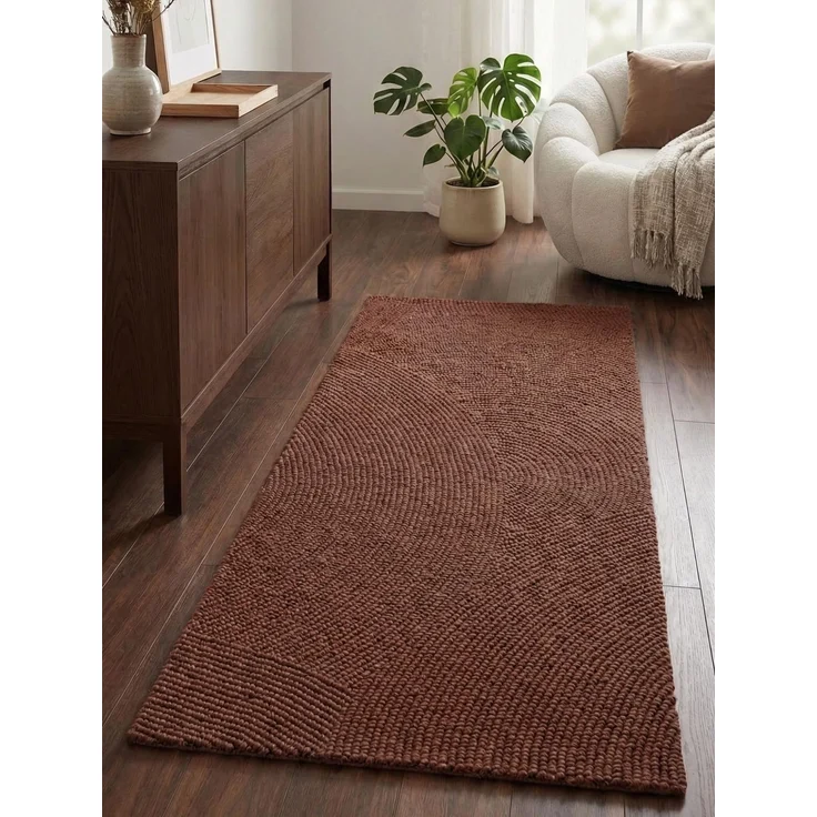 Hanse Home Wollteppich Calmio - Natur Wohnzimmerteppich - Handgetuftet - Hygge Skandi, Boho Teppich Wolle für Wohnzimmer, Schlafzimmer, Esszimmer, Flur - Rot Braun, 80x200 cm