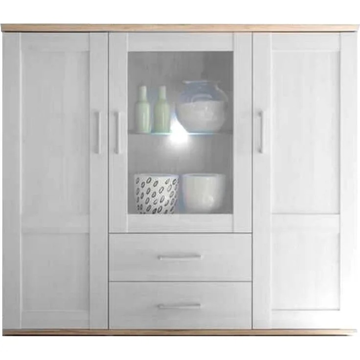 Highboard Romy / Romance, Glas, Holzwerkstoff, Holzfarben, 156 x 137 x 46 cm