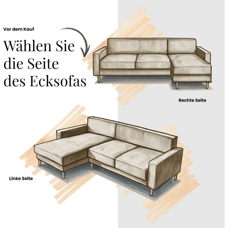 RINA L Design Ecksofa, Schlaffunktion & Stauraum, DL-System, Wellenfedern, Liegefläche 220x155 cm, freistehendes Polstersofa, Schlafcouch - Braun Schenille grob gewebt - Links Seite – Bild 10