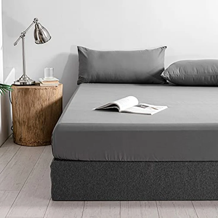 Good Nite Spannbettlaken 180x200 cm Grau Polyester Bettlaken 30cm Extra Tiefe Taschenlaken Spannbetttuch Weich und atmungsaktiv Maschinenwaschbar – Bild 3