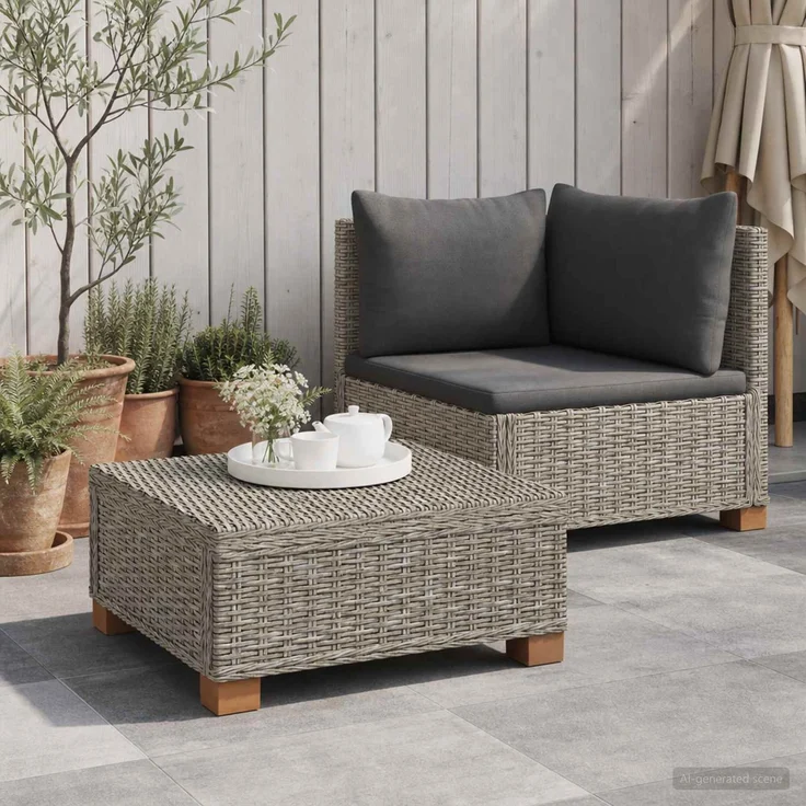 vidaXL 2 Stk. Rattan-Lounge-Set mit Kissen GENDT Naturrattan Kubu Grau 42034404 – Bild 3