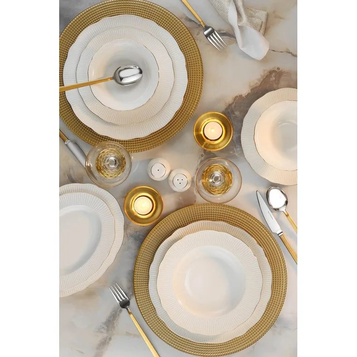 Hermia Concept 'BNILY26YT20' Tafelservice (26-teilig), Weiß / Gold, 28 x 15 x 3 cm