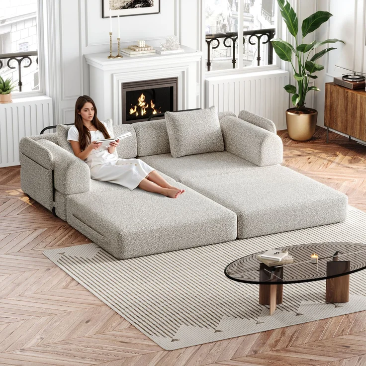 Schlafsofa mit Ablagefach & Stahlrahmen, wandelbarer Einzelsitz Sofa Bett mit rutschfester Unterlage,2-Sitzer,khaki – Bild 1