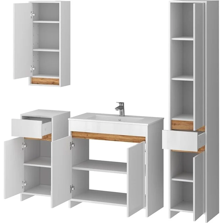 Badmöbel-Set Lemgo Weiß Hochglanz 5-teilig Vicco – Bild 6