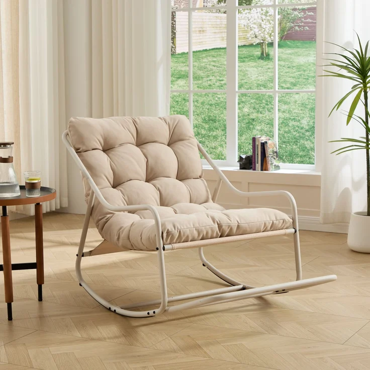 LVHOM Schaukelstuhl mit Fußstütze, Relaxsessel mit gepolstertem Kissen, ergonomischer Schaukelsessel, bis 130kg, Loungesessel für Balkon, Garten & Wohnzimmer – Bild 3