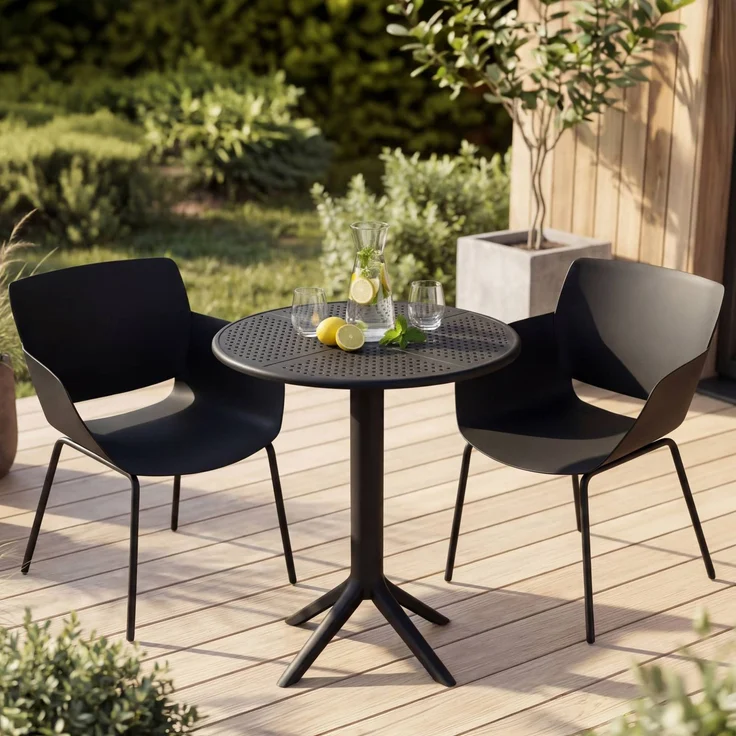 Gartenmöbel-Set SARA mit 2 Stühlen - 168x60x80cm, Kunststoff, Schwarz | Balkonset Gartenset Tisch mit Stühlen Bistroset Outdoor – Bild 4