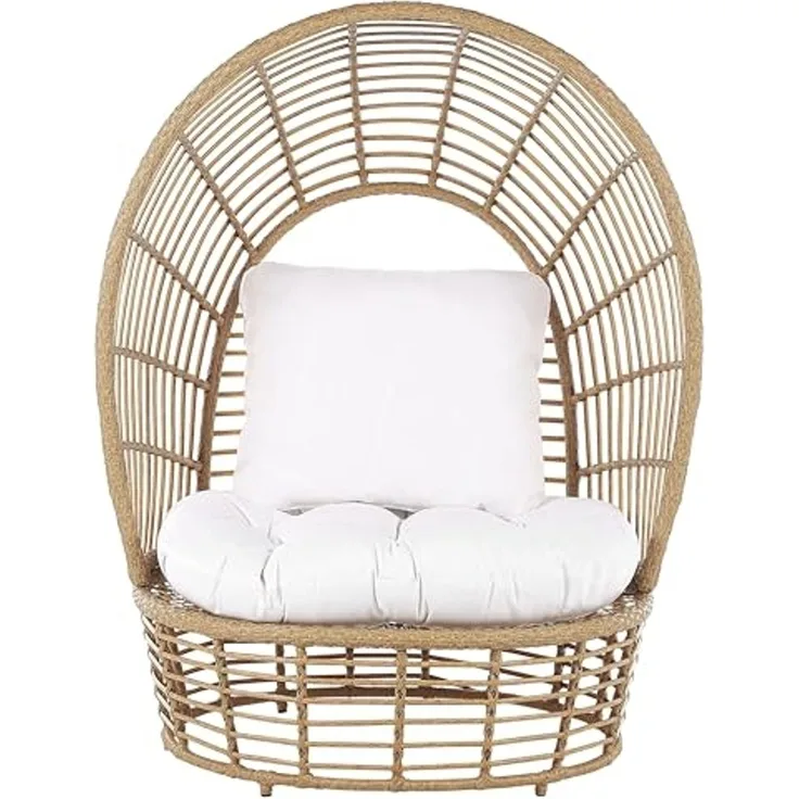 Beliani 'LIDO' Sonneninsel mit Kissen, Rattan natur / weiß, 109x83x150 cm