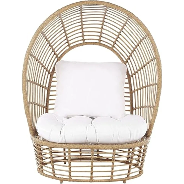 Beliani 'LIDO' Sonneninsel mit Kissen, Rattan natur / weiß, 109x83x150 cm – Bild 1