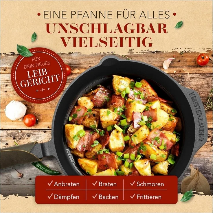 Krustenzauber Bratpfanne Geschliffene Gusseisenpfanne Induktion einzeln oder im Set – Bild 3