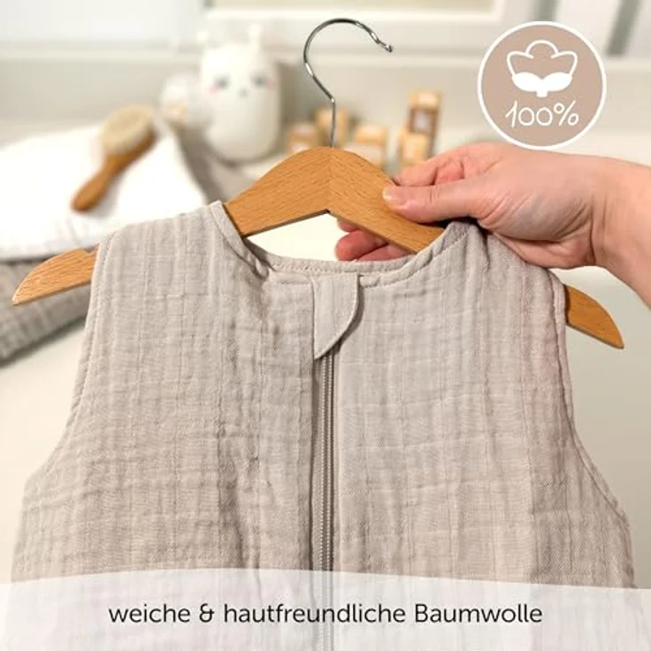 Makian Musselin-Schlafsack, atmungsaktiver Babyschlafsack mit TOG 1.0, beige, Gr. 100 cm – Bild 2
