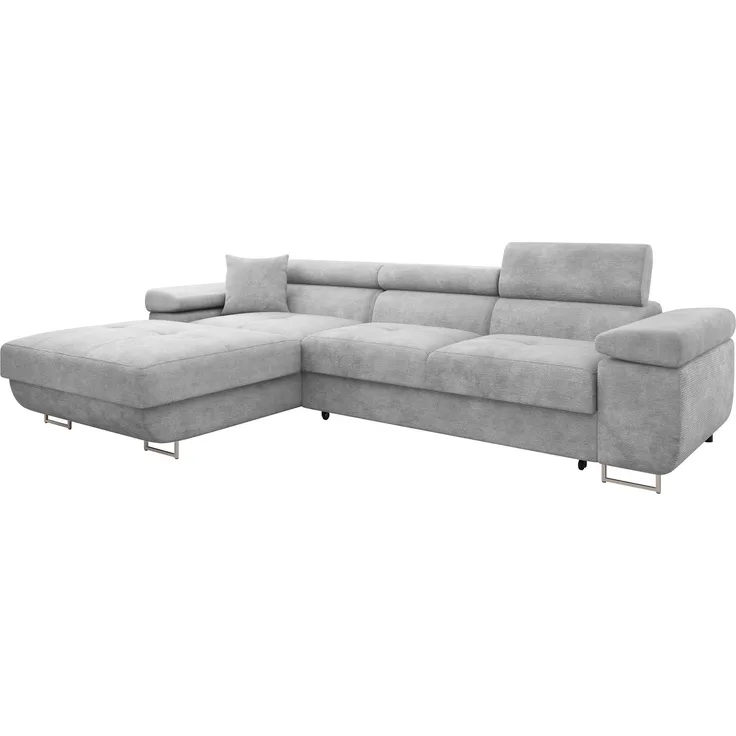 Ecksofa Torezio Mini mit Bettkasten, Schlaffunktion und Einstellbare Kopfstützen (Farbe: Lumo 65, Seite: Links)