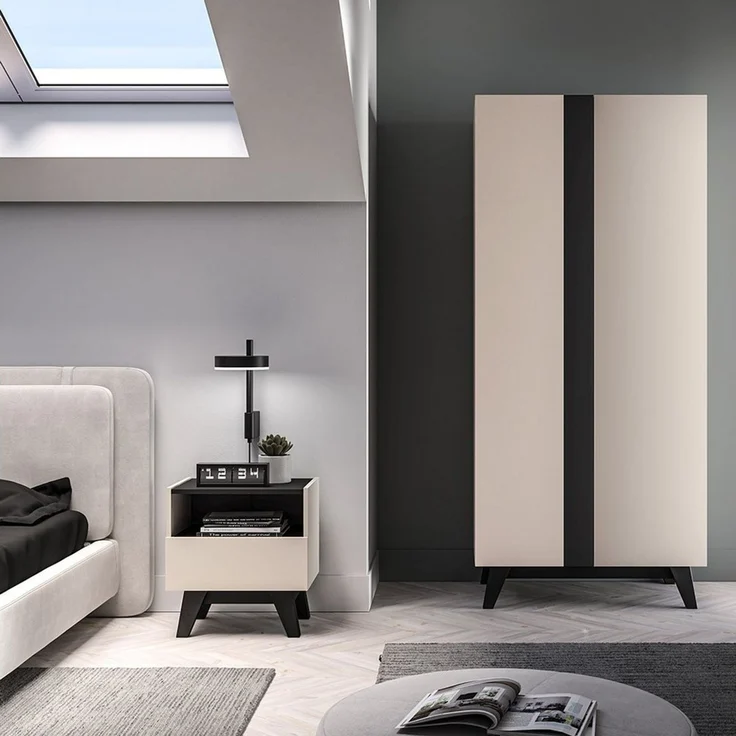 Lomadox Schlafzimmer-Set FRIONA-131, (Spar-Set, 2-tlg, Kleiderschrank Nachtkommode), kaschmir schwarz modern Möbelfüße Softclose – Bild 1