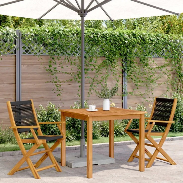 vidaXL Gartenstühle 2 Stk. Schwarz Massivholz Akazie und Polypropylen 367666 – Bild 2