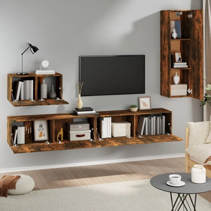 vidaXL 4-tlg. TV-Schrank-Set Räuchereiche Holzwerkstoff 3114331 – Bild 2