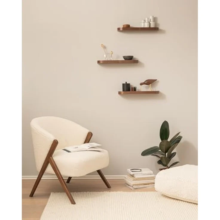 Kazai.® Wandregal-Set 'Toke' | 3 Hängeregale in Echtholz-Veneer | Schwebendes Holzregal als Wanddeko und Ablage für Bad, Wohnzimmer, Küche, Schlafzimmer und mehr | Walnuss – Bild 8