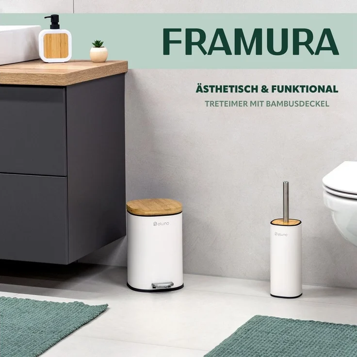 eluno Kosmetikeimer FRAMURA, 5 Liter, aus Metall und Bambus