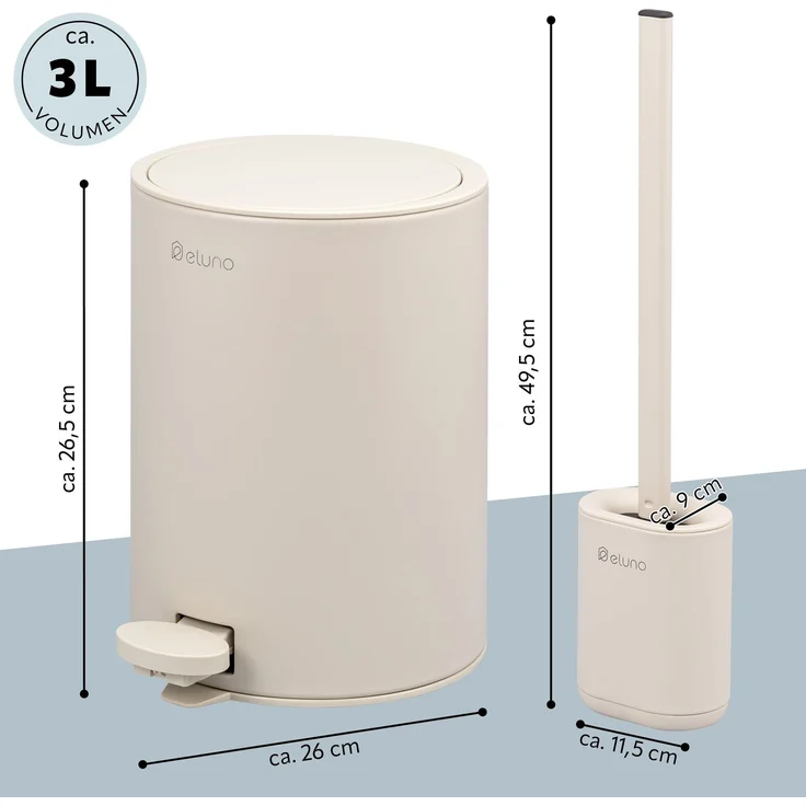 eluno Bad-Accessoires Set ZINOLA 2tlg. bestehend aus 1x WC-Garnitur, 1x Kosmetikeimer aus Kunststoff in Beige – Bild 7