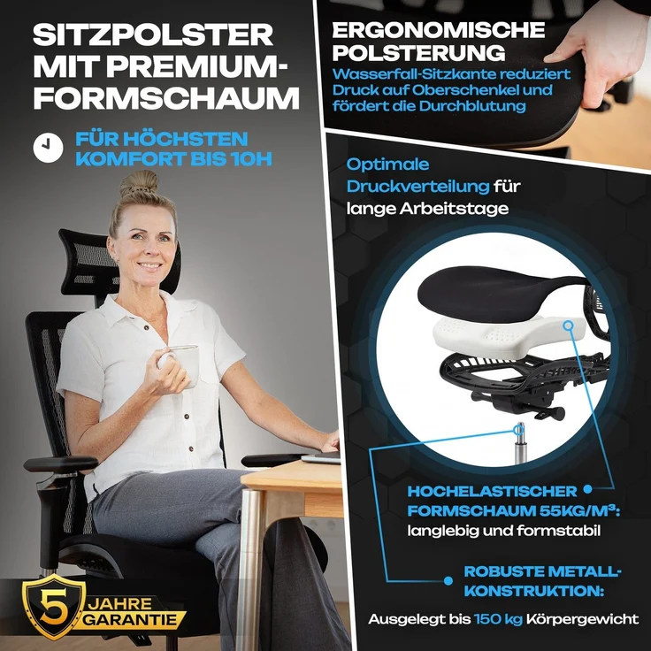 VALKENSTOL M8 - Premium Ergonomischer Bürostuhl Für Große Nutzer Bis 2,00 Meter – Bild 3