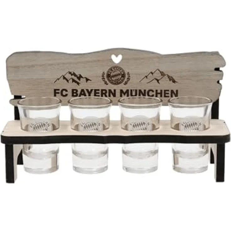 FC Bayern München Gläser-Set FC Bayern München I Schnapsbank-4er I Schnapsgläser I Stamperl, Glas – Bild 1