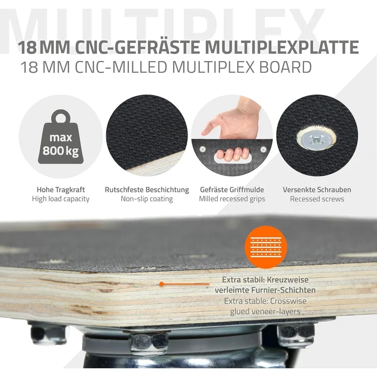 ECD Germany Möbelrolle Transportroller mit Siebdruckplatte, Möbel-Transport Transporthilfe, (1-St), Rollbrett Rollwagen Transportwagen Lastenroller Möbelhund Anthrazit – Bild 6