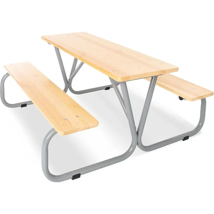 Pinolino 'Michel für 6' Kindersitzgarnitur, Massivholz natur / Metall grau, 110 x 53 x 110 cm