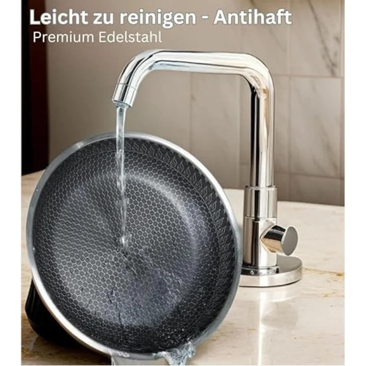 Wok Topf Edelstahl Wabenstruktur Ø36cm Induktion Anti Haft Kratzfest in Silber – Bild 6