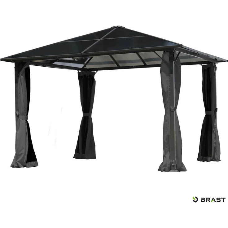 BRAST Alu-Pavillon Summerdream 3x3m grau festes Dach wasserdicht + Moskitonetz + LEDs – Bild 1