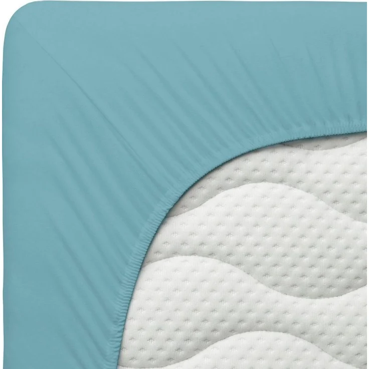 Schlafgut Spannbettlaken PREMIUM Mako-Zwirn-Jersey, 220 g/m², 95% Bio-Baumwolle, 5% Elasthan, Mako-Zwirn-Jersey, Gummizug: rundum, (1 Stück), Bettlaken bis 30 cm Höhe, PREMIUM-Qualität langlebig, perfekter Sitz – Bild 4