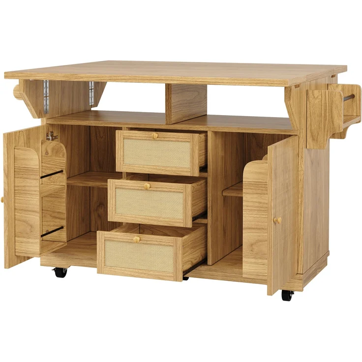 Küchenwagen B 142,5 x T 80 x H 95 cm, klappbar und erweiterbar, aus MDF mit PE-Rattan – Bild 5