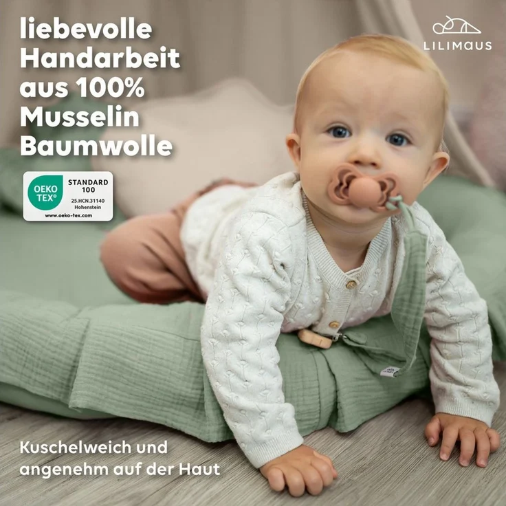 lilimaus Bodenkissen Sitzkissen für Kinder aus Musselin - Spielmatte & Kuschelecke, mit zarter Rüscheneinfassung - zum Lesen, Spielen & Kuscheln – Bild 2