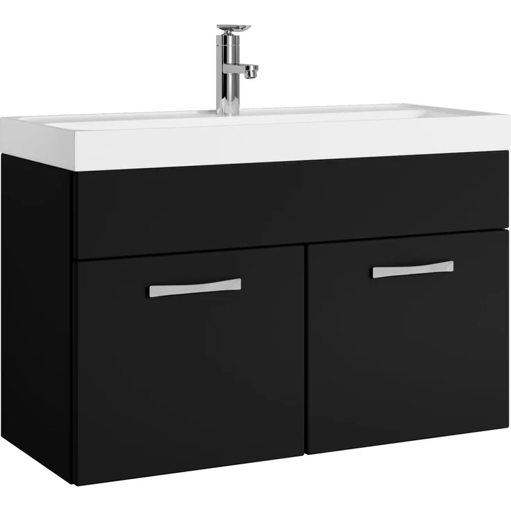 Badplaats Badmöbel Set mit Waschbecken und Unterschrank Paso 01 80x40 cm Schwarz Matt - Waschbeckenunterschrank mit Waschbecken – Bild 1