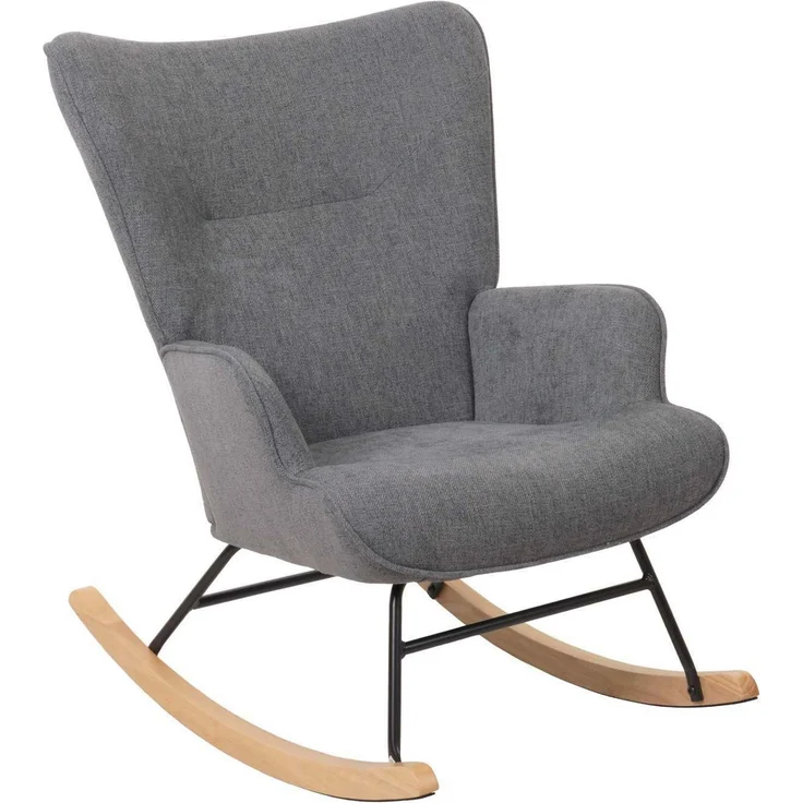 Schaukelstuhl HWC-N14, Schwingstuhl Relaxsessel Fernsehsessel, Massiv-Holz Metall Stoff/Textil 320g/m² ~ dunkelgrau – Bild 8
