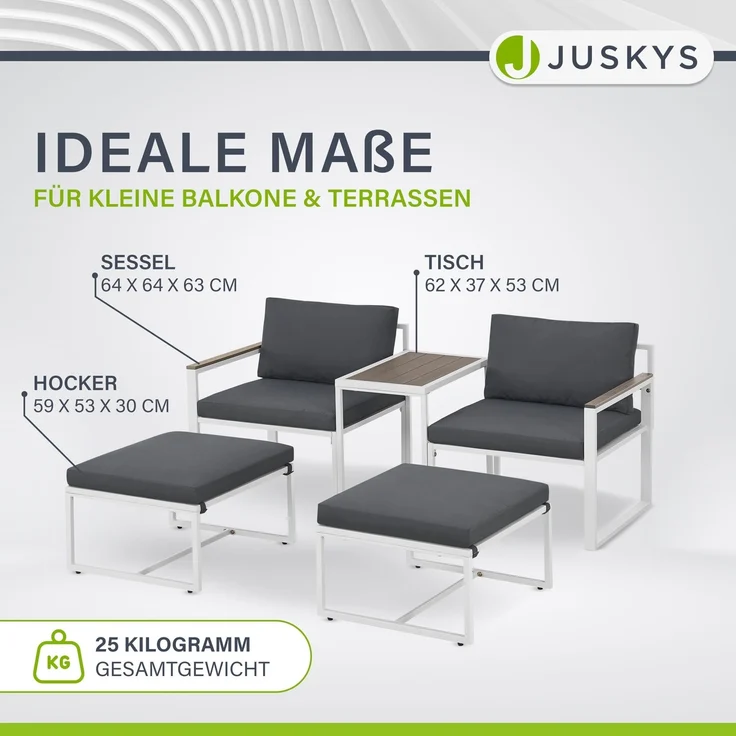 Juskys Gartenmöbel Sofa Set 5-teilig Bari mit Tisch & Polster - Metall Gartenlounge - Balkonmöbel klein - Outdoor Möbel Balkon Garten - Lounge Grau – Bild 7