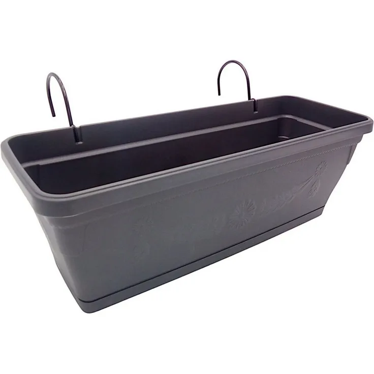 Balkonkasten anthrazit 50cm mit Halterung Blumenkasten Pflanzkasten Pflanztopf