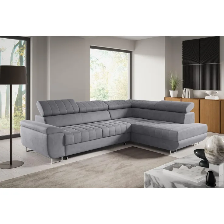 Ecksofa BENET L-Form Sofa mit Schlaffunktion und Bettkasten, verstellbare Kopfstützen, Sofa fürs Wohnzimmer- Monolith 85, 80 x 201 x 271 cm