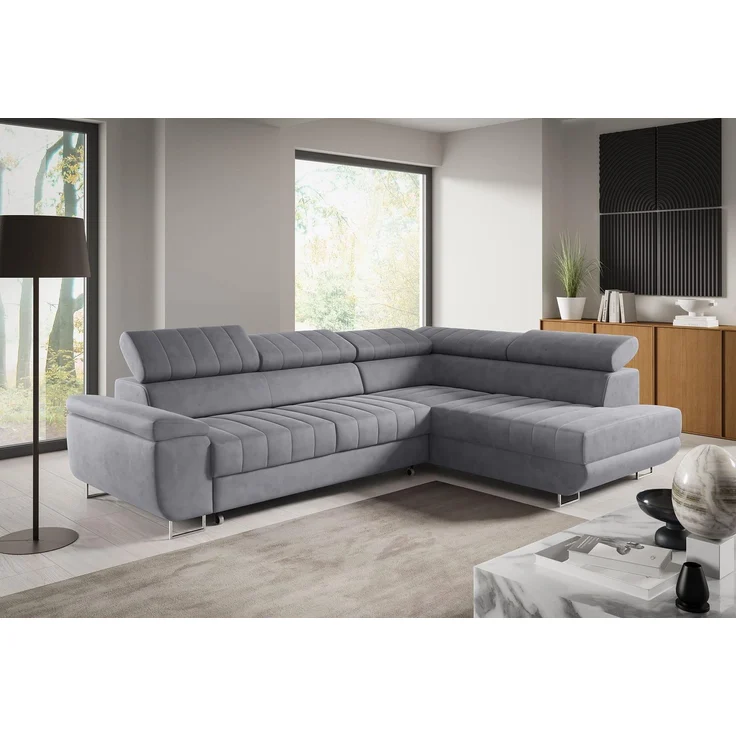 Ecksofa BENET L-Form Sofa mit Schlaffunktion und Bettkasten, verstellbare Kopfstützen, Sofa fürs Wohnzimmer- Monolith 85, 80 x 201 x 271 cm – Bild 1