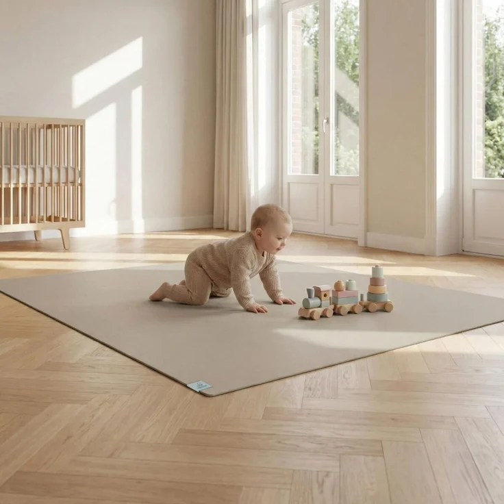 Sanosoft® Krabbelmatte Made in Germany & Öko-Tex | Anti-Rutsch Krabbelunterlage - 60cm X 200cm Sand/Beige