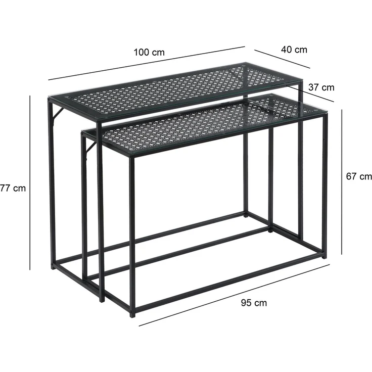 FineBuy Konsolentisch Set 2er Metall mit Glasplatte, Moderne Dekotische für Flur Wohnzimmer, Schmale Ablagetische im Industrial Design, platzsparend und ineinander schiebbar – Bild 3