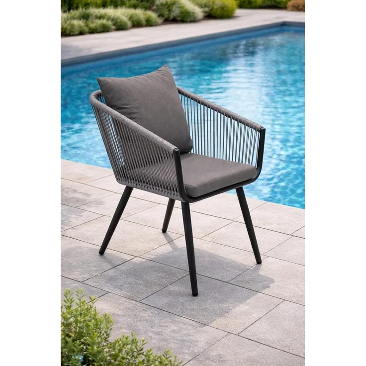 DEGAMO RIVA Gartensessel, Aluminium + Rope, anthrazit/grau, 58cm 2er Set – Bild 2