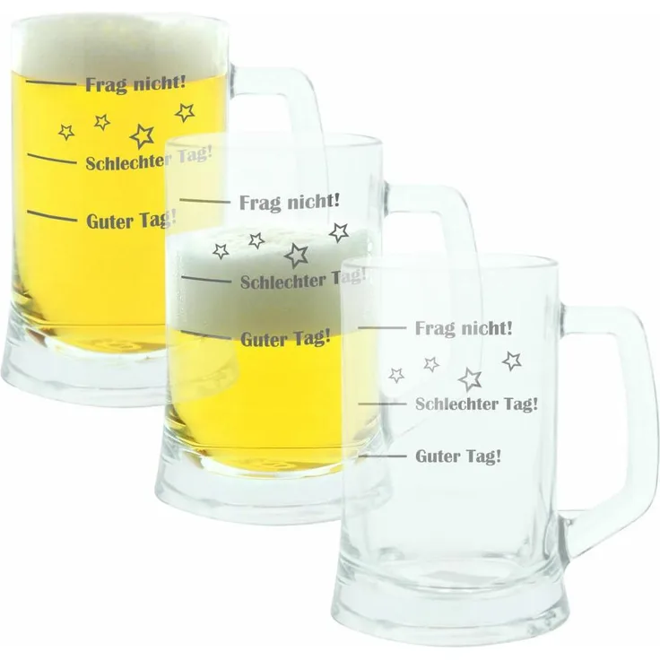 montana: Bierseidel, 3er Set, Guter Tag! Schlechter Tag! Frag Nicht!, Bierkrug, Stimmungsglas mit lustiger Gravur, Mood Bier Glas, 500 ml