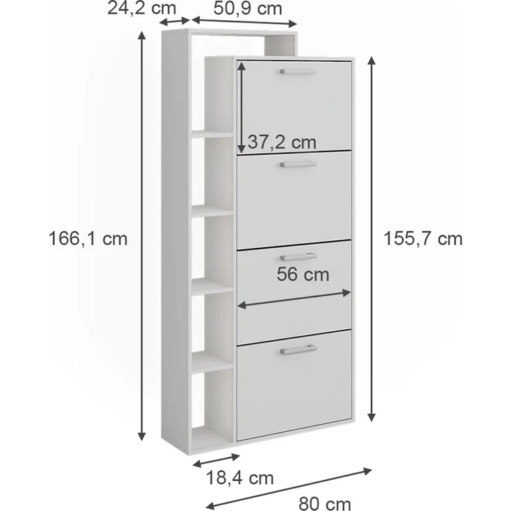 Schuhkipper Orlando Weiß 80 x 166.1 cm mit 4 Fächern Vicco – Bild 2