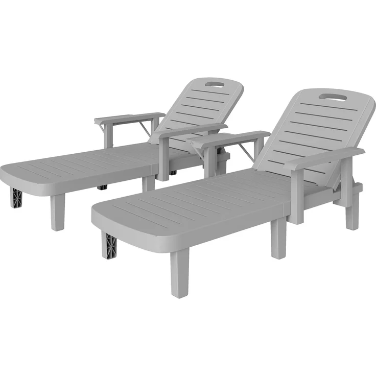 JARDJ Set aus 2 verstellbaren Gartenliegen mit Tisch und Armlehnen, aus Polypropylen, 79 x 158 x 88 cm, Hellgrau – Bild 2