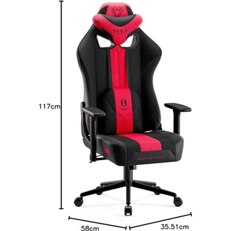 Diablo Chairs X-Player 2.0 Gaming-Stuhl ergonomischer Drehstuhl mit Höhenverstellung Memory Foam-Kopfstütze Lendenwirbelkissen Tilttech-System 58 x 35,5 x 117 cm Größe S Purpur-Anthrazit – Bild 3