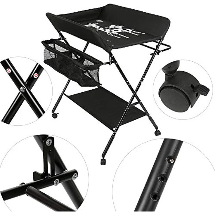 Wickelstation für Baby, Wickeltisch, faltbar, tragbar, Wickeltisch, faltbar, tragbar, mit Aufbewahrungskorb, maximale Belastung von 25 kg,80 x 66 x 98 cm (Schwarz) – Bild 8