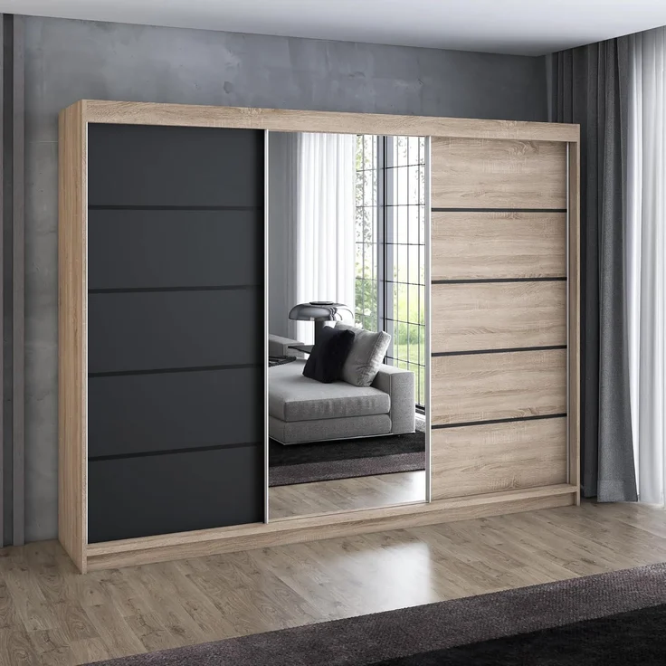 A&J MöbelLand GmbH Schwebetürenschrank VILUNO mit 4 Schubladen und Spiegel (TOP ANGEBOT! Geräumiger Schrank mit einer Breite von 200 cm und Spiegel, ideal zur Aufbewahrung von Kleidung und Accessoires. 4 Schubladen und viel Stauraum. TOP PRODUKT! Wähle...