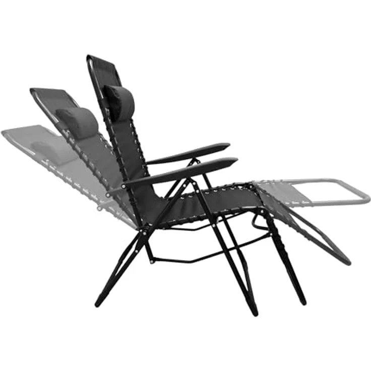 Spetebo Relax Sessel, Garten Liegestuhl mit Kopfkissen, verstellbare Rückenlehne und Fußteil, schwarz, 175 x 101 cm – Bild 4