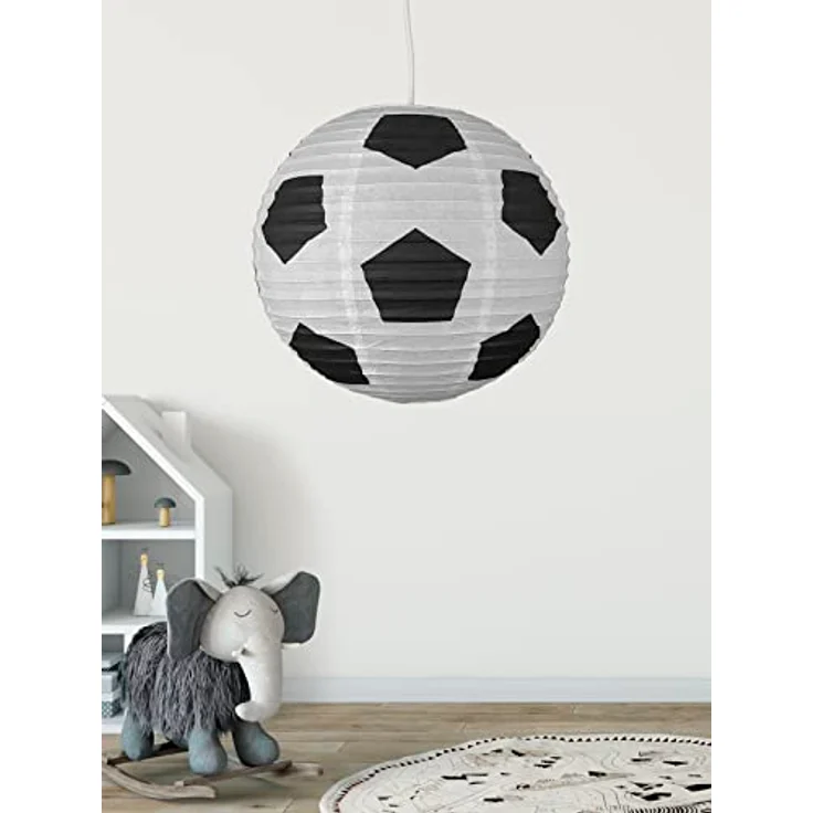Niermann Pendelleuchte rund Fußball, Papier-Ballon mit Fußballdesign, Weiß/Schwarz – Bild 2